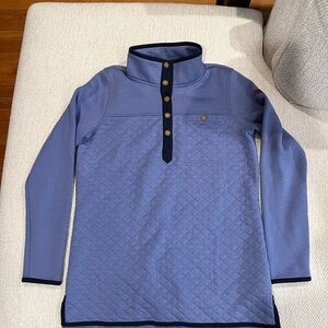 L.L. Bean Quilted Sweatshirt Mock Neck Tunic Snap Button Blue Women's small